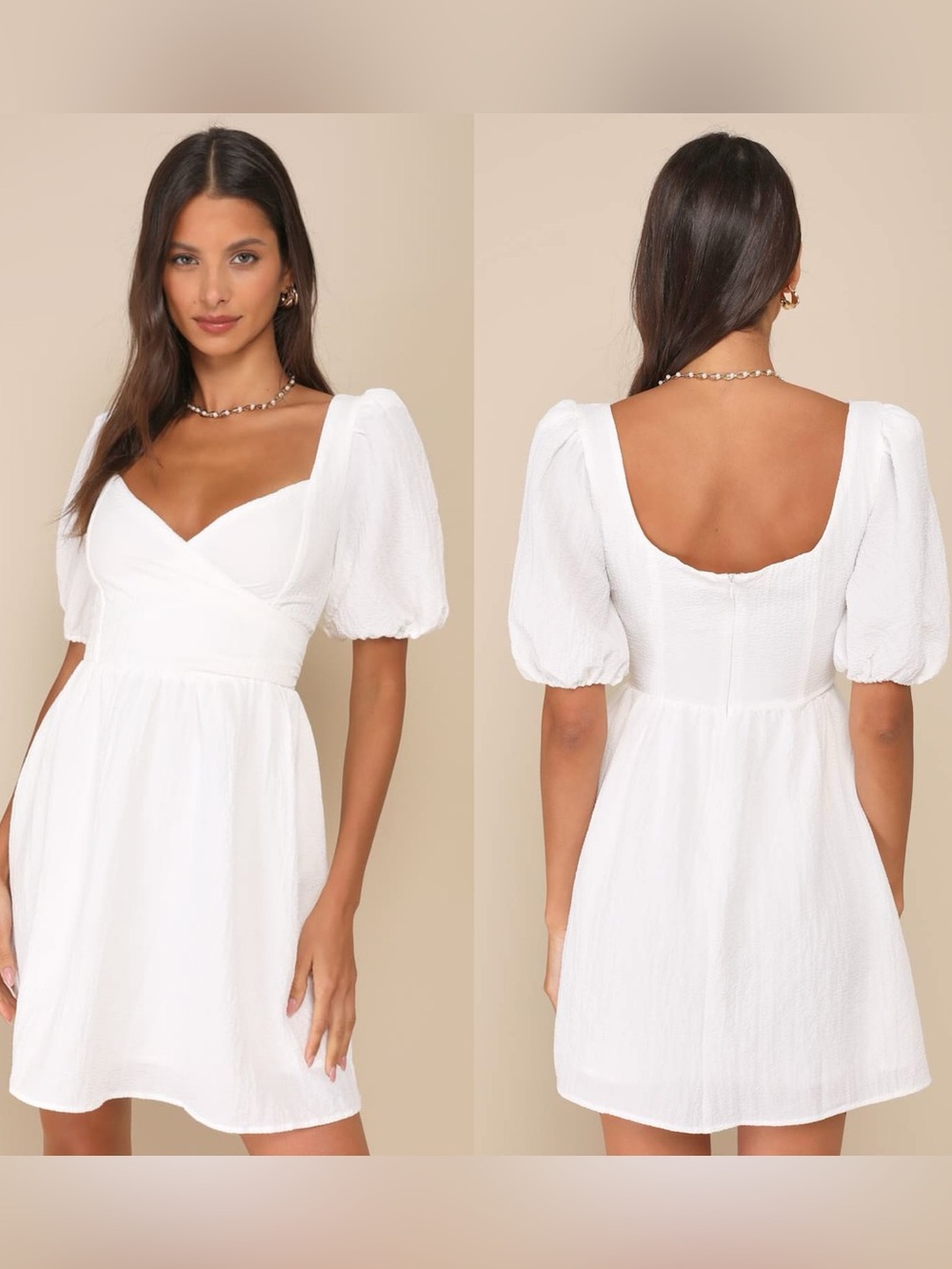 Lulus | Little Bit In Love White Surplice Puff Sleeve Mini Dress